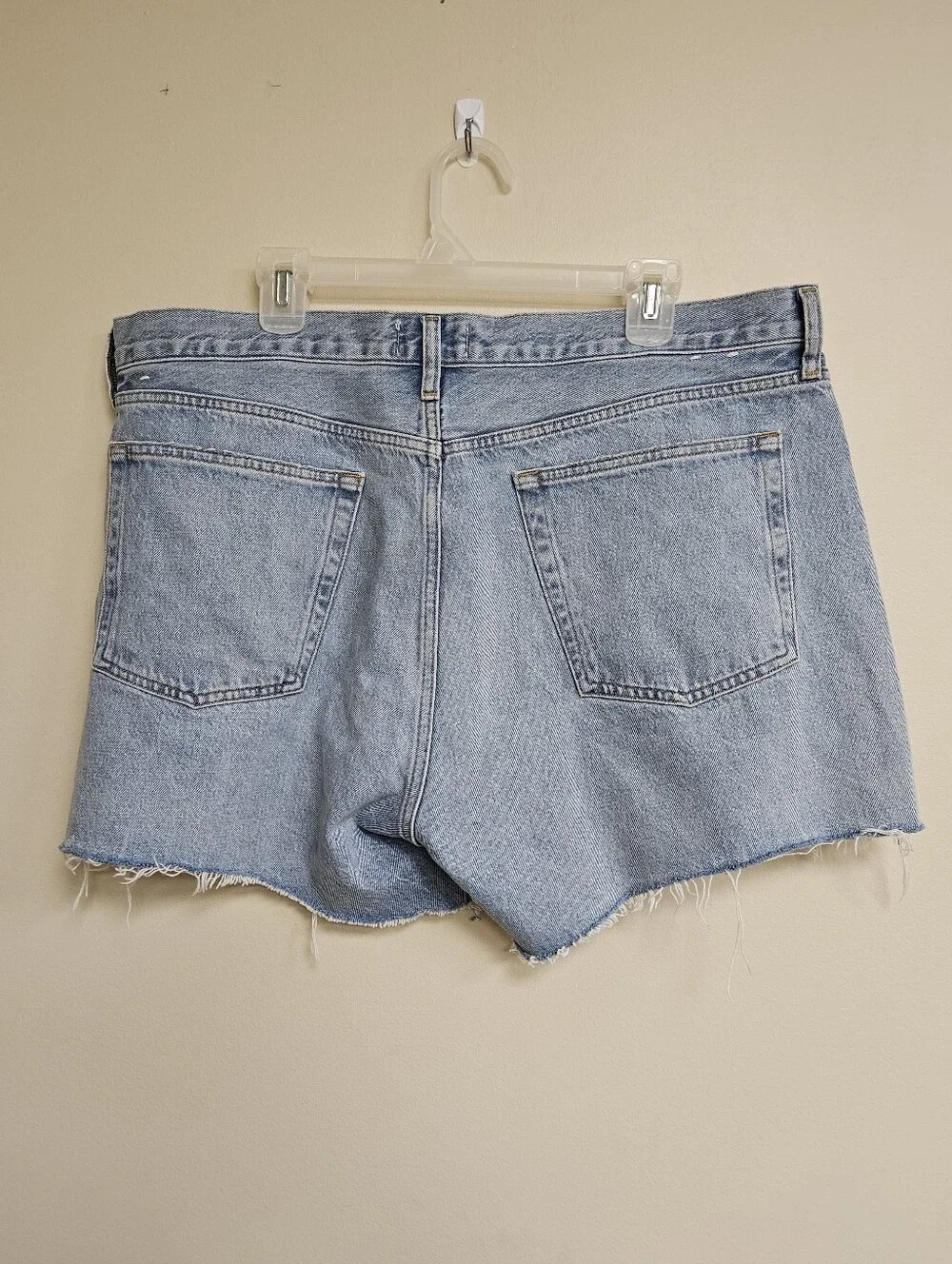 AGOLDE Denim Parker Long Jean Shorts Light Blue Wash Size 34 Frayed Hem